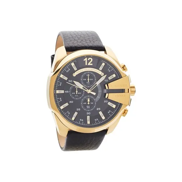 Image of Diesel DZ4344 Mega Chief Chronograph Black Leather Strap Watch - W11167