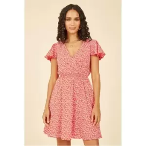 Image of Mela London Red Ditsy Print Wrap Skater Dress - Red