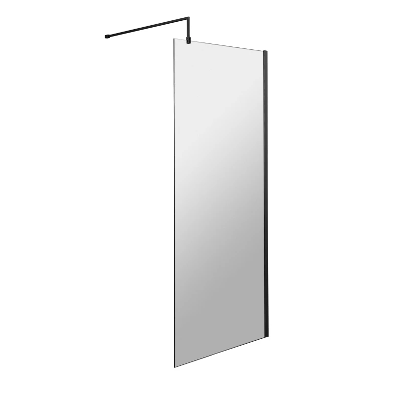 Image of Balterley 8mm Safety Glass Screen and Support Bar Satin Black 700x1850mm Black