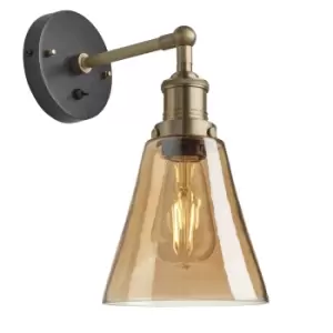 Image of Industville Brooklyn Tinted Glass Flask Amber Wall Light / 6" Copper Holder