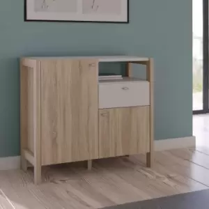 Image of Sonoma Oak and White Chunky Modern 2 Door 1 Drawer Sideboard - Brown