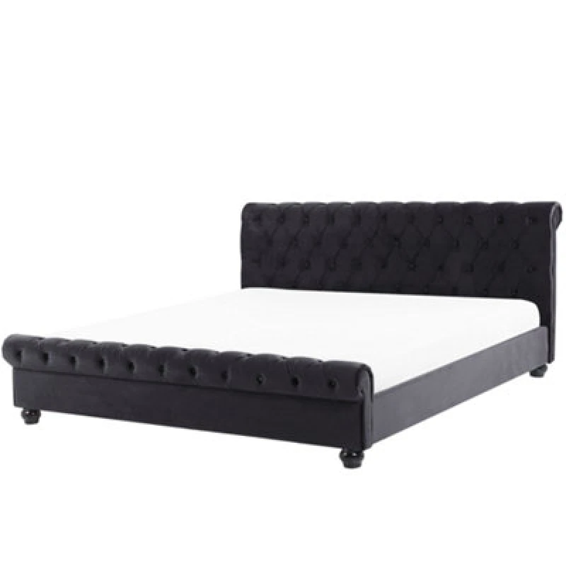 Image of Beliani Bed Velvet Avallon 180 X 200 Cm (Eu Super King) Black