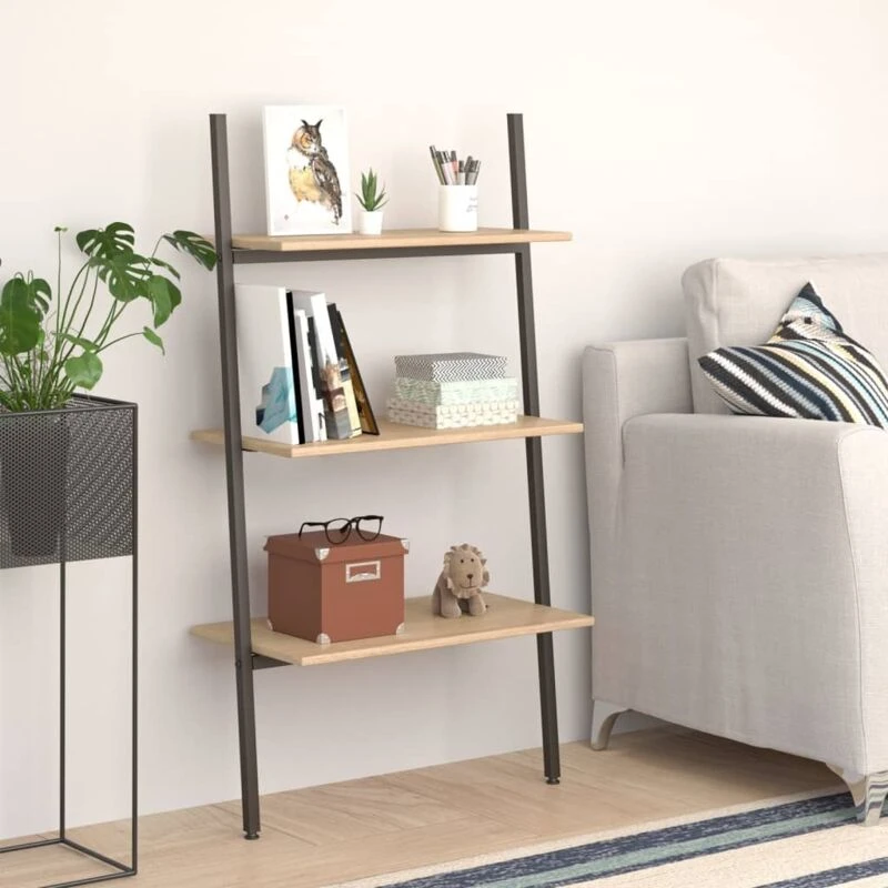 Image of Vidaxl 3-tier Leaning Shelf Light Brown And Black 64X34X116 Cm, Brown 336370