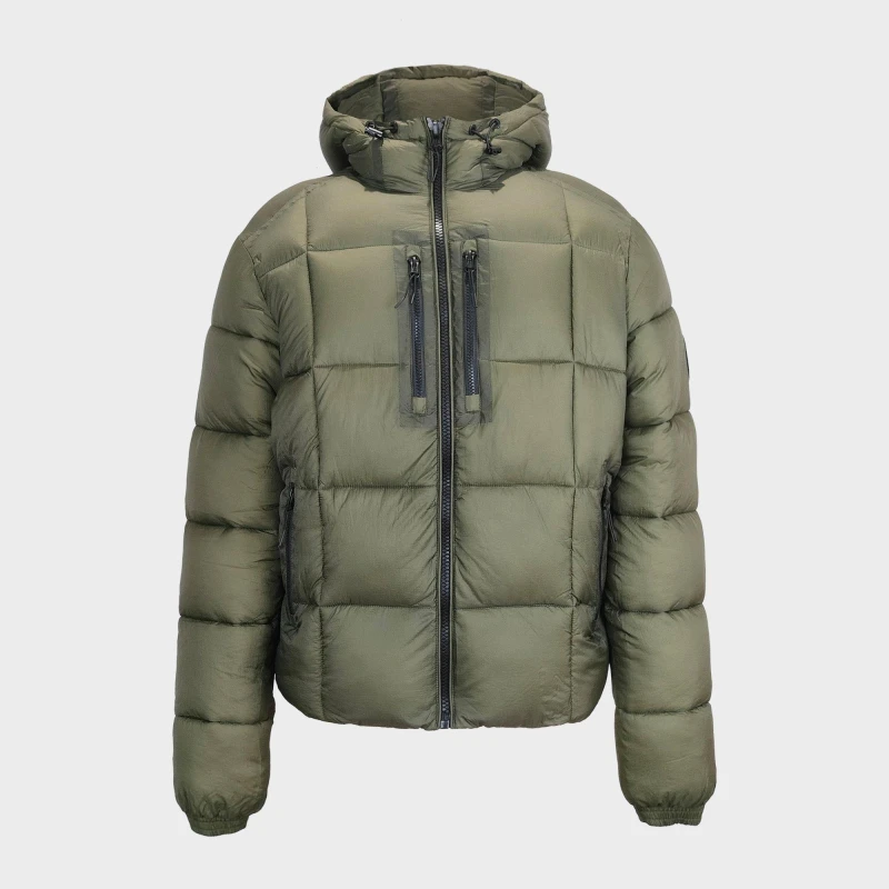 Image of Pretty Green Mens Trafford Weather-Resistant Long Sleeve Short Puffer Jacket Khaki male Small
