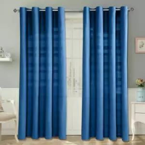 Image of Homecapes Cotton Rajput Ribbed Blue Curtain Pair, 54 x 54' Drop - Blue