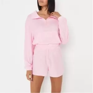 Image of Missguided Half Zip and Shorts Set - Pink