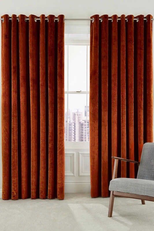 Image of Helena Springfield Helena Springfield 'Escala' Woven Lined Curtains in Copper Size: 167cm width x 137cm drop Copper 167cm width x 137cm drop Unisex