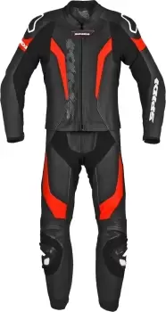 Image of Spidi Laser Touring Two Piece Motorcycle Leather Suit, black-red, Size 52, black-red, Size 52