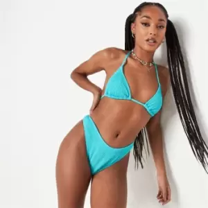 Image of Missguided Crinkle Triangle Bikini Top - Blue