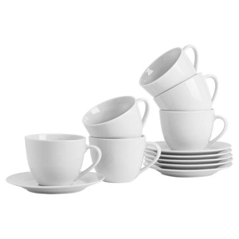 Image of Argon Tableware Classic White Cappuccino Cup & Saucer Set - 320ml - 12 Piece White
