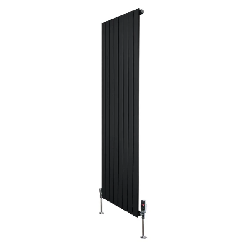 Image of Monstershop Flat Single Column Radiator & Valves - 1600mm x 560mm - Black Unisex
