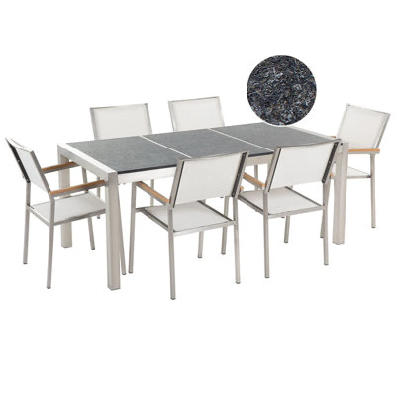 Image of Beliani Garden Dining Set 6 Seater Grosseto Triple Plate Basalt Flamed Black/ White
