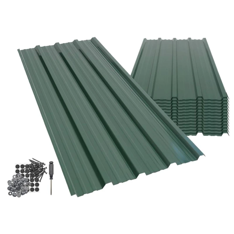 Image of Harbour Housewares Corrugated Metal Roofing Sheets - 110 x 46cm - Pack of 14 in Green Size: 110 x 46cm Green Unisex 110 x 46 cm