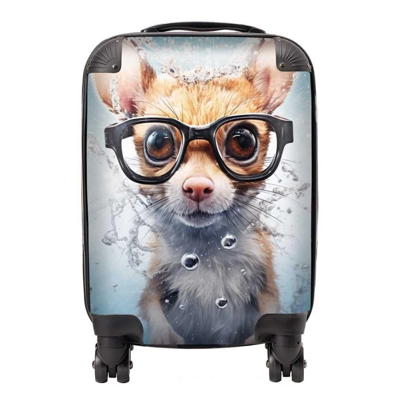 Image of Warren Reed - Designer Splashart Doormouse With Glasses Suitcase in Blue Size: Medium Blue Unisex Medium
