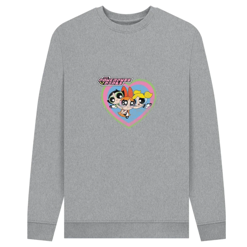 Image of Powerpuff Girls Mens Faded Heart Sweatshirt in Grey Size: Small Grey Male S