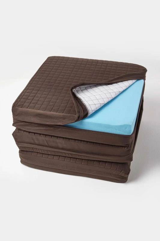 Image of Homescapes Quilted Polyester 3 Seater Orthopaedic Booster Cushion Cover in Chocolate Chocolate Unisex