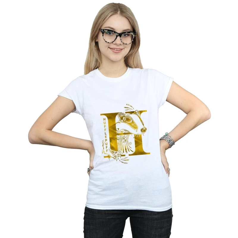 Image of Harry Potter Hufflepuff Badger Cotton T-Shirt White female