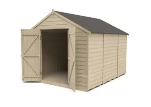 Image of Forest Garden 10 x 8ft Large Apex Overlap Pressure Treated Double Door Windowless Shed with Assembly