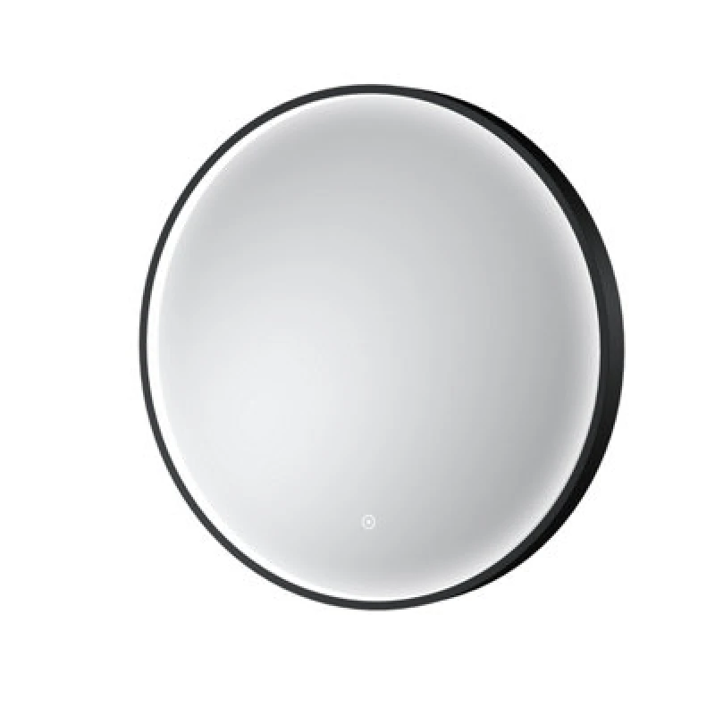 Image of Hudson Reed Columba Wall Hung LED Touch Sensor Mirror, Contemporary Round Bathroom Mirror In Black Finish, 600X600mm