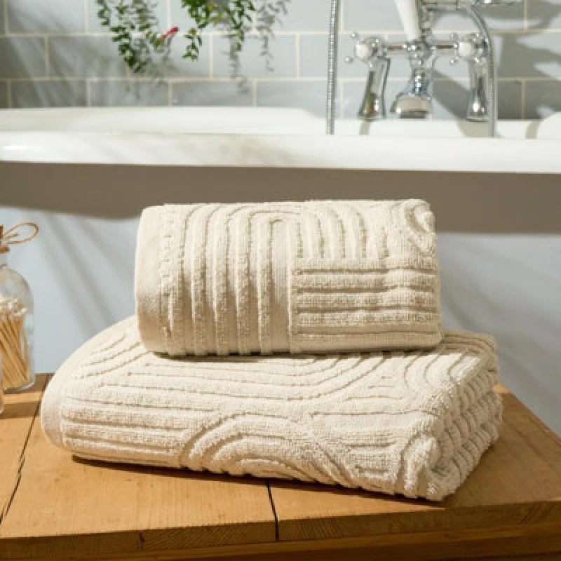 Image of OHS OHS 4 Pack Arch Jacquard Bath Towel Cotton Bathroom Absorbent Quick Drying Cloth in Cream Cream Bath Towel Unisex 5027434202461