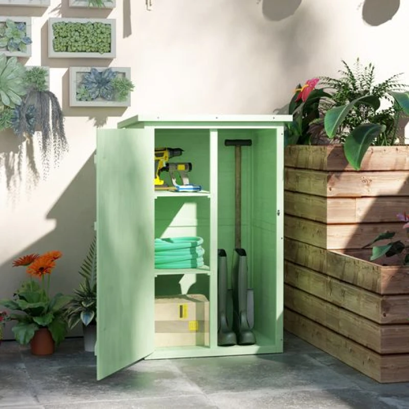 Image of Outsunny Garden Shed Outdoor Tool Storage w/ 2 Shelves 75 x 56 x115cm Green 845-292V00GN