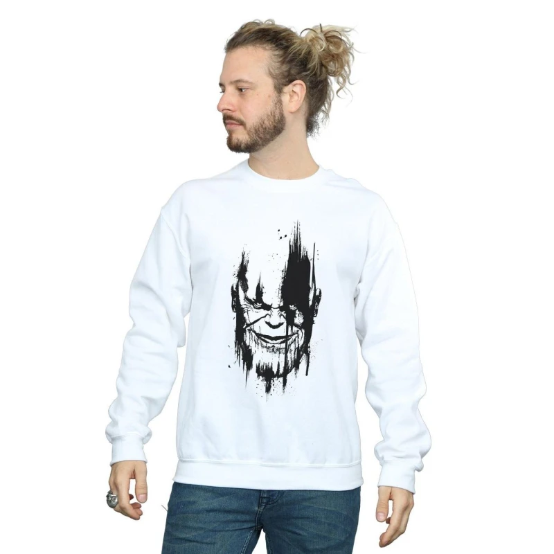 Image of Marvel Marvel Men Avengers Infinity War Thanos Face Sweatshirt in White Size: Small White S Male 5057736693711