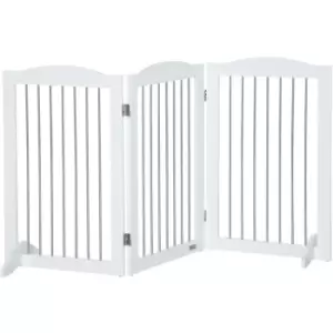 Image of PawHut Foldable Dog Gate, Freestanding Pet Gate with Two Support Feet - White