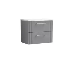 Image of Nuie Deco 600mm Wall Hung 2 Drawer Vanity & Sparkling White Laminate Top - Satin Grey