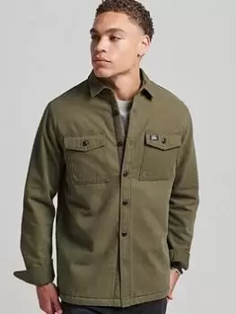 Image of Superdry Vintage Borg Lined Overshirt, Green, Size S, Men