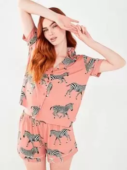 Image of CHELSEA PEERS Chelsea Peers Button Up Printed Short Set, Pink, Size L, Women