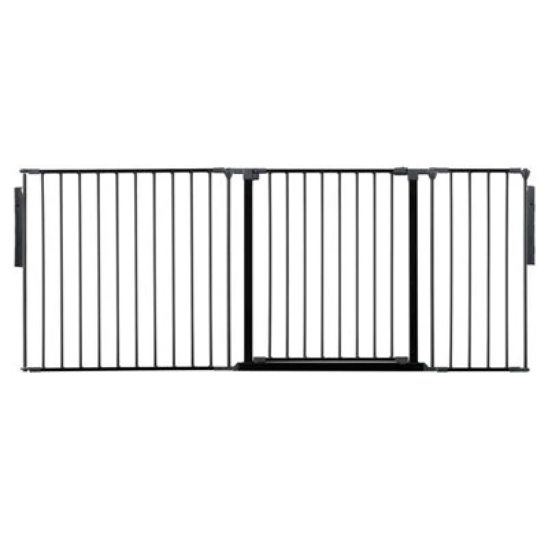 Image of Safetots Premium Multi Panel Room Divider, Up To 187Cm Wide, Black, 70Cm Tall, Flexible Barrier With Door For Baby And Toddler