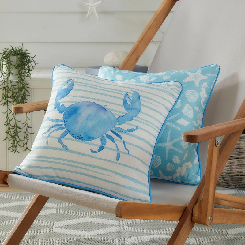 Image of Fusion 'Crab' Outdoor Water & UV Resistant Garden Filled Bench Cushion Light Blue