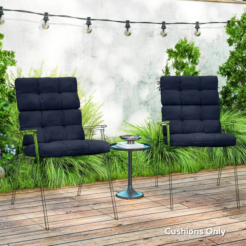 Image of Outsunny 2pc Outdoor Seat Cushion with Backrest, Ties, for Garden, Dark Blue 84G-199V70DB