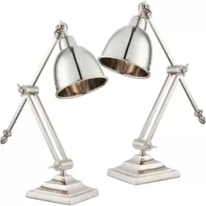 Image of 2 PACK Adjustable Arm Table Lamp Polished Nickel Base Shade Bedside Metal Light