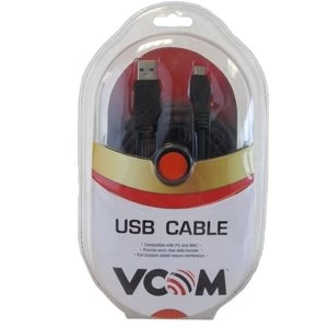 Image of VCOM USB 2.0 A (M) to USB 2.0 Mini B (M) 1.8m Black Retail Packaged Data Cable