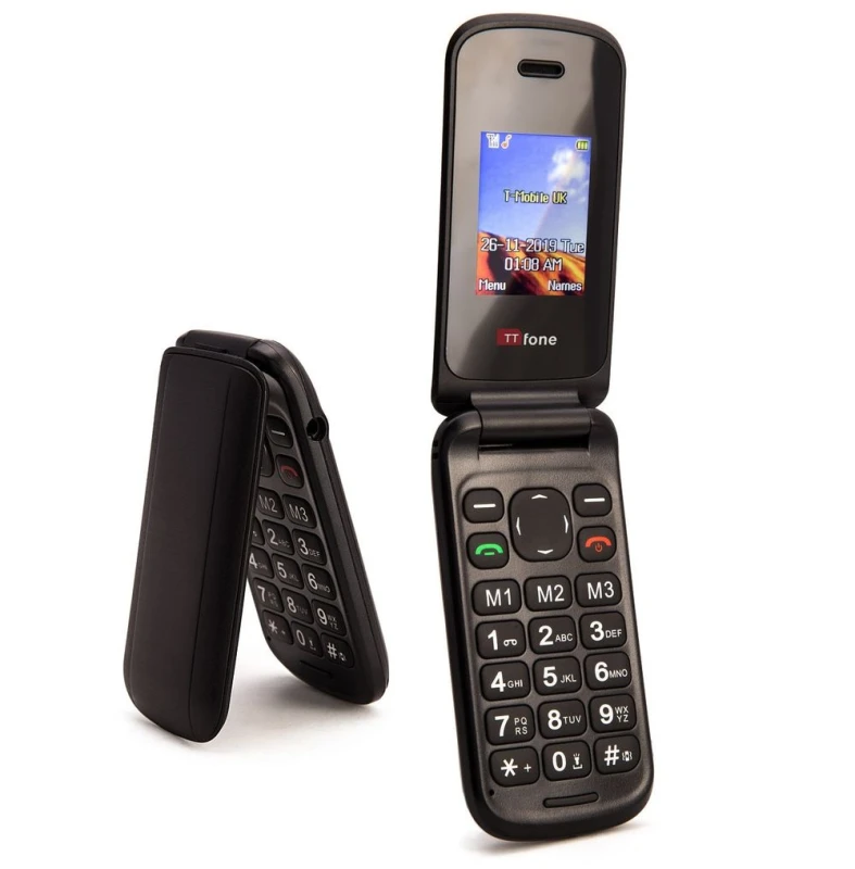 Image of TTfone High-quality TTfone TT140 Black Flip Folding Phone with USB Cable - EE Pay as you Go