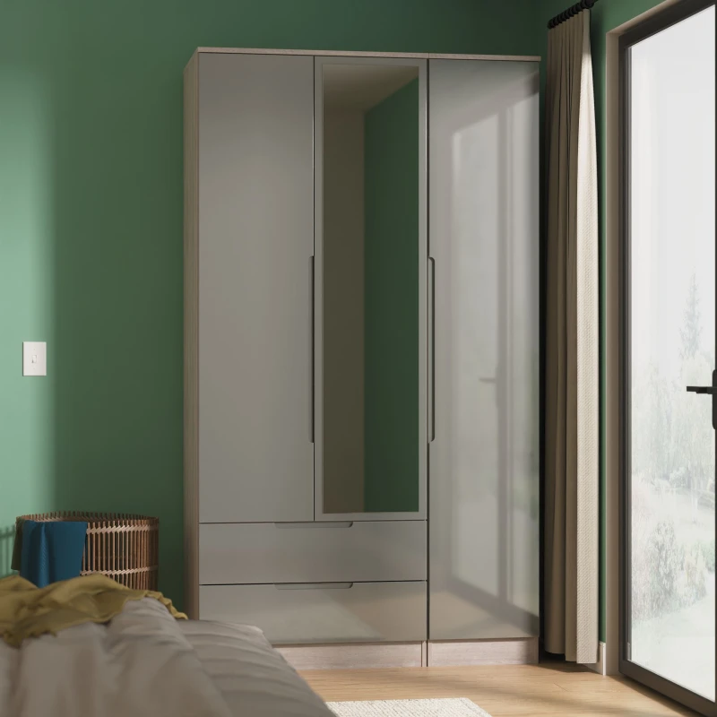 Image of Ready Assembled 2 U Lucca Triple Mirror Wardrobe with 2 Drawers (Ready Assembled) in Grey Grey Unisex