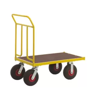 Image of Double-ended heavy duty platform trolley with pneumatic wheels