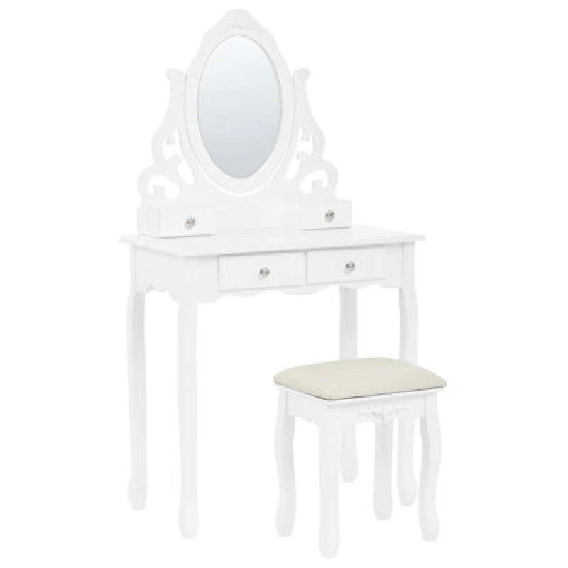 Image of Beliani Dressing Table With Mirror And Stool Amour White