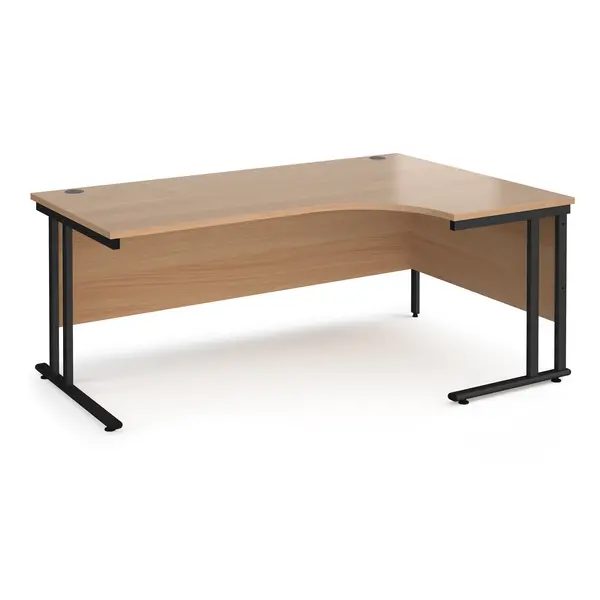 Image of Maestro 25 Right Hand Ergonomic Desk with Black Frame and Beech Top - 1800mm