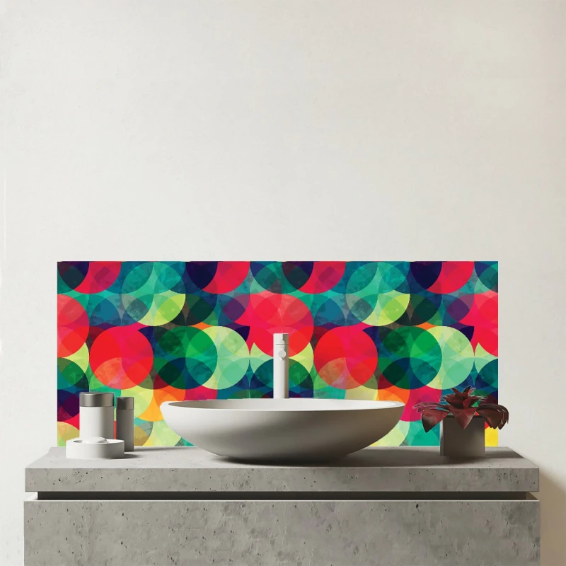 Image of Warren Reed - Designer Colourful Grunge Circle Pattern Glass Bathroom Splashback in Red Red Unisex