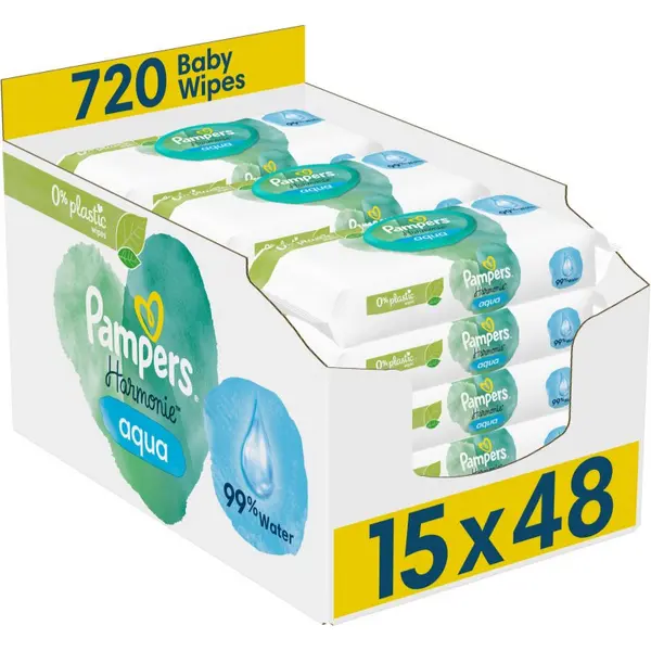 Image of Pampers Harmonie Aqua 15x48 Baby Wipes