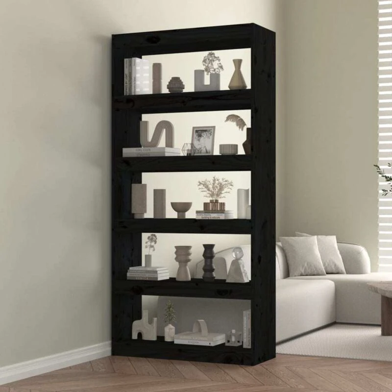 Image of VIDAXL Book Cabinet/Room Divider Black 80x30x167.4cm Solid Wood Pine Vidaxl 8720286609026