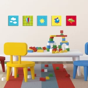 Image of MTB029 Blue Green White Red Purple Decorative MDF Painting (5 Pieces)