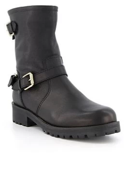 Image of Dune London Panthers Buckle Detail Biker Boots - Black, Size 4, Women