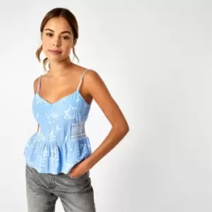 Image of Jack Wills Kally Peplum Floral Cami Top - Blue