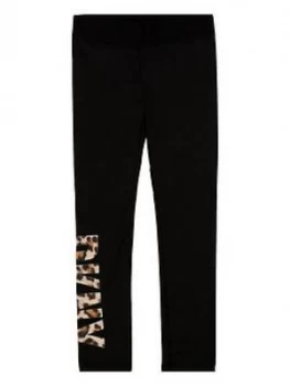 Image of DKNY Girls Sport Leopard Logo Legging, Black, Size Age: 14 Years, Women