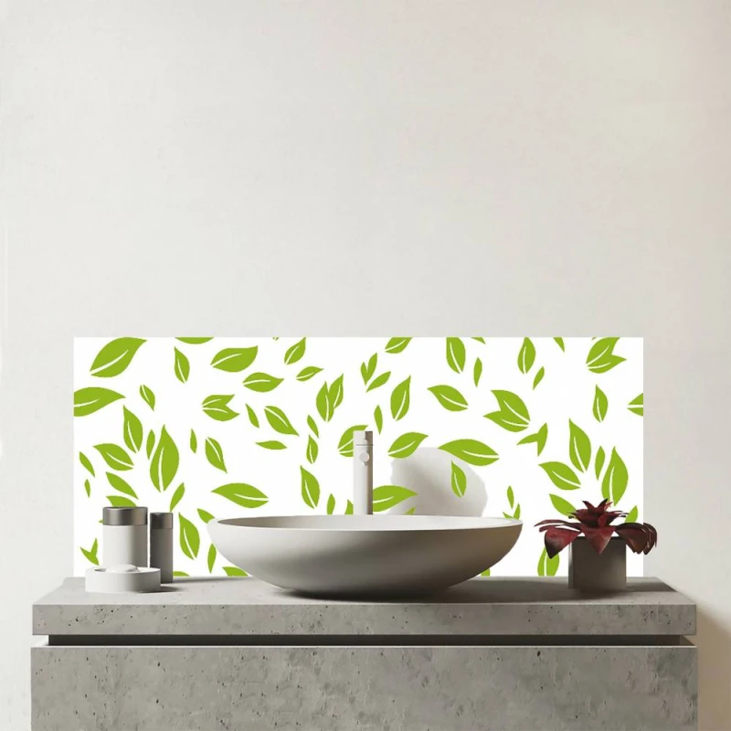 Image of Warren Reed - Designer Green Leaves Glass Bathroom Splashback Green Unisex