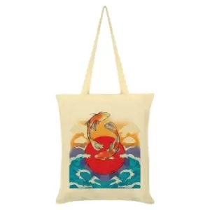 Image of Grindstore Koi Tote Bag (One Size) (Cream/Blue/Orange)