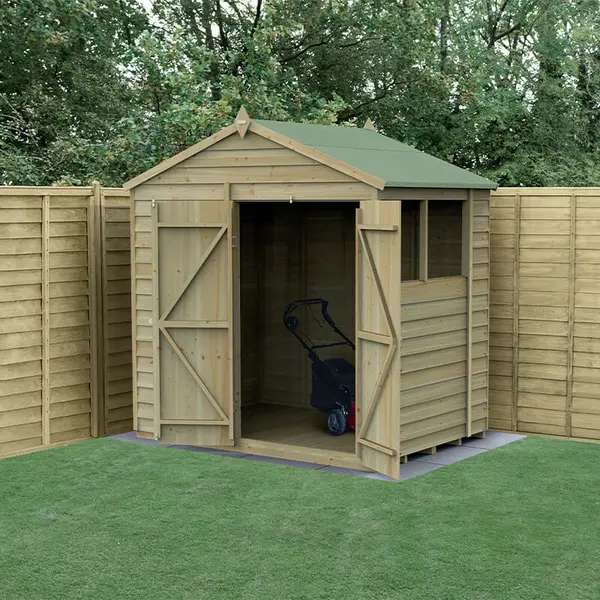 Image of 7' x 5' Forest 4Life 25yr Guarantee Overlap Pressure Treated Double Door Apex Wooden Shed (2.28m x 1.53m)